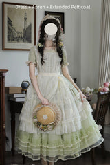 Muscat Green [Vintage Ball 3.0] Square Collar Short Sleeves Lace Pearl Detail Sweet Lolita Dress - Product - 11