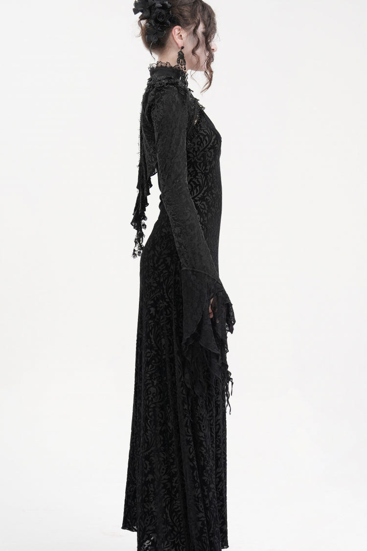 Black Stand Collar Long Sleeves Lace Tassels Women's Gothic Cape - Product - 6