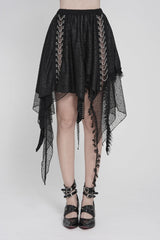 Black Lace Irregular Chain-Decorated Women's Punk Streamer Skirt - Product - 8