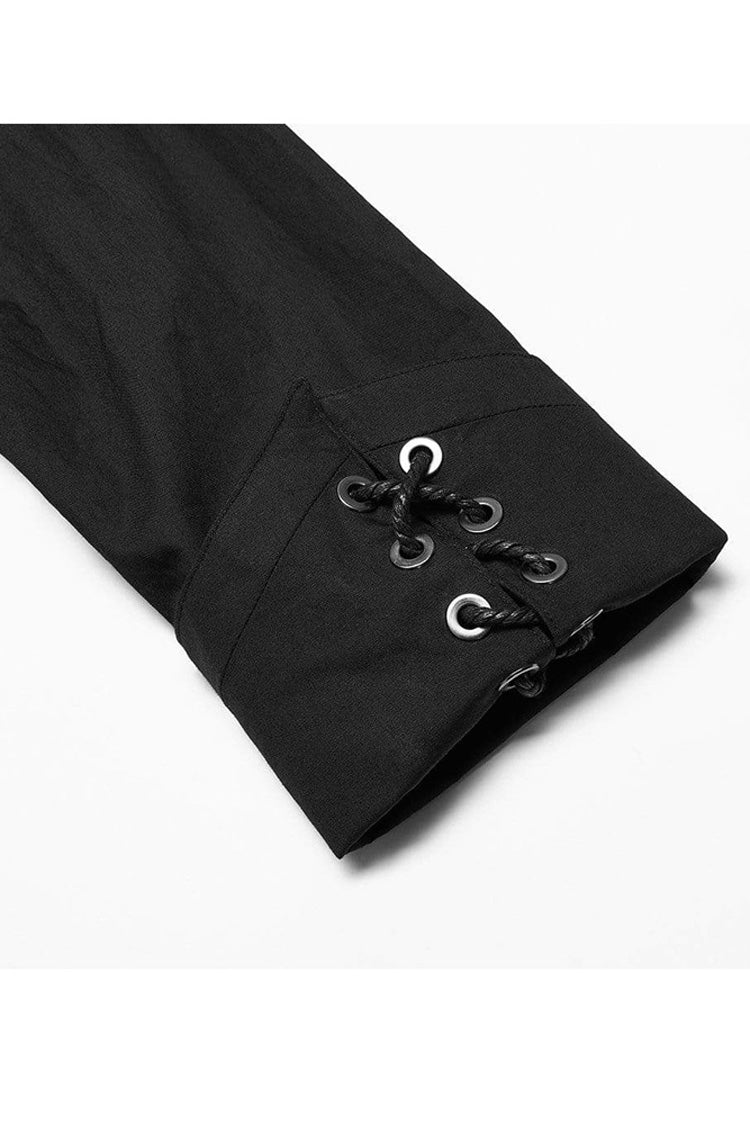 Black Punk Asymmetric Hem Personality Metal Buckle Decorative Soft Long Sleeve Men's Shirt - Product - 8