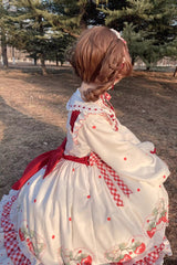 White Strawberry Print Ruffle Bowknot Sweet Lolita Dress Set - Product - 6