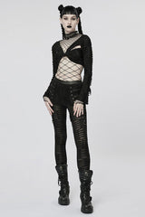 Black Long Sleeve Creative Twist Stretch Sexy Women's Gothic T-Shirt - Product - 4