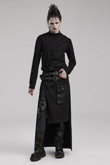 Black Buckle Belt Asymmetric Men's Steampunk Skirt with Side Pockets - Product - 4