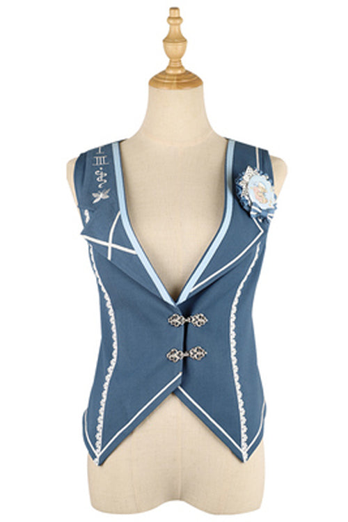 Alice Detective Retro Genuine Blue Ouji Lolita Vest - Blue - 1
