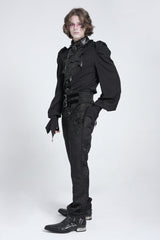 Black Stand Collar Long Puff Sleeves Men's Gothic Batlike Blouse - Product - 10