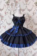 Black/Blue Sleeveless Multi-layer Ruffle Bowknot Gothic Lolita Jsk Dress - Product - 4