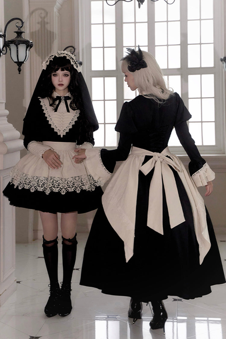 Black [Letters and Poems·Nocturne] Nun Long Sleeves Ruffle Gothic Lolita Short Dress - Product - 9