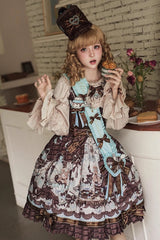 Brown [Teddy Bear Chocolate] Sleeveless Print Ruffle Bowknot Sweet Lolita Jsk Dress - Product - 9