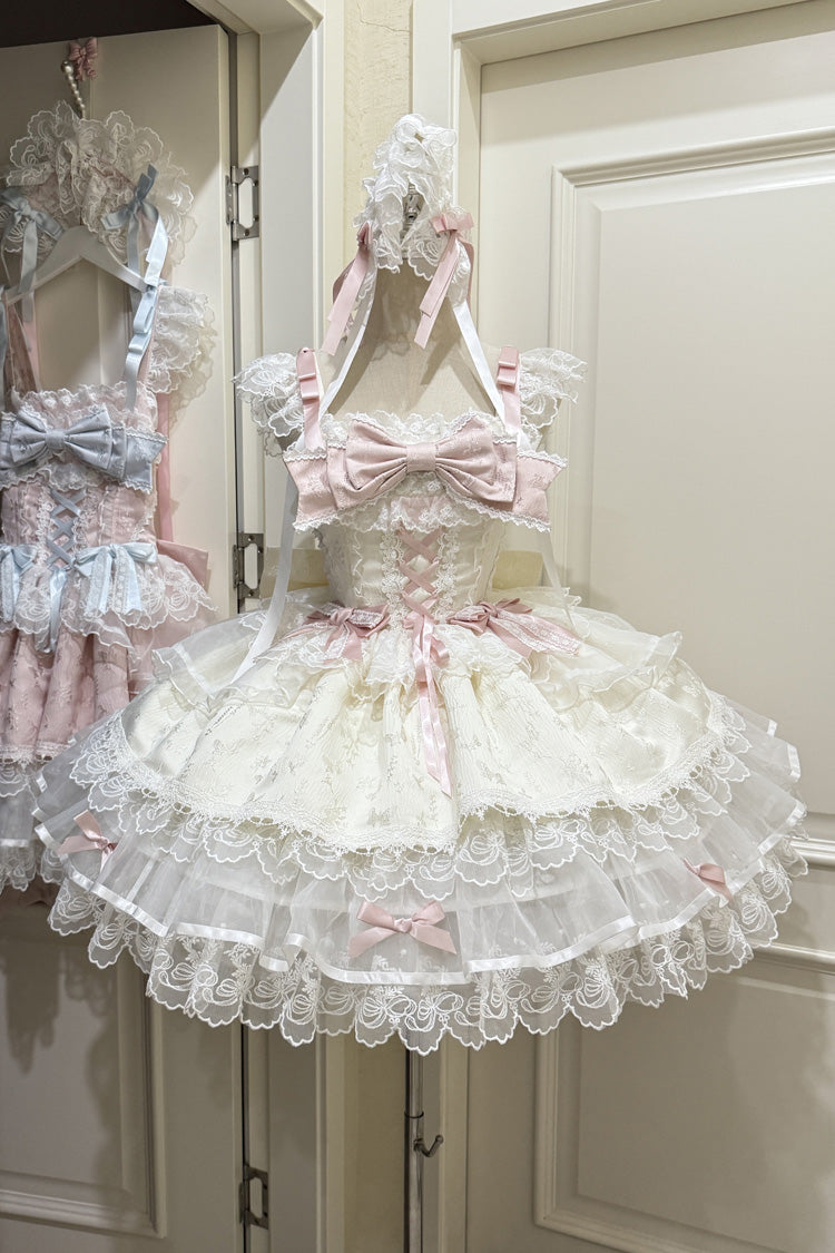 Apricot [Fleishi Island] Sleeveless Ruffle Bowknot Lace Slim Sweet Ballet Lolita Jsk Dress - Product - 3