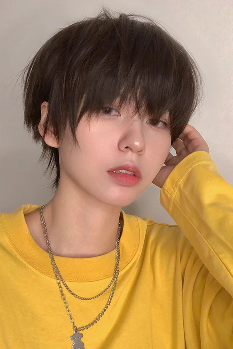 Brown Natural Short Hair Neat Bangs Prince Ouji Wig - Product - 3