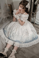 White Ruffle Short Sleeves Whale Paradise Print Sweet Lolita Dress Set - Product - 6