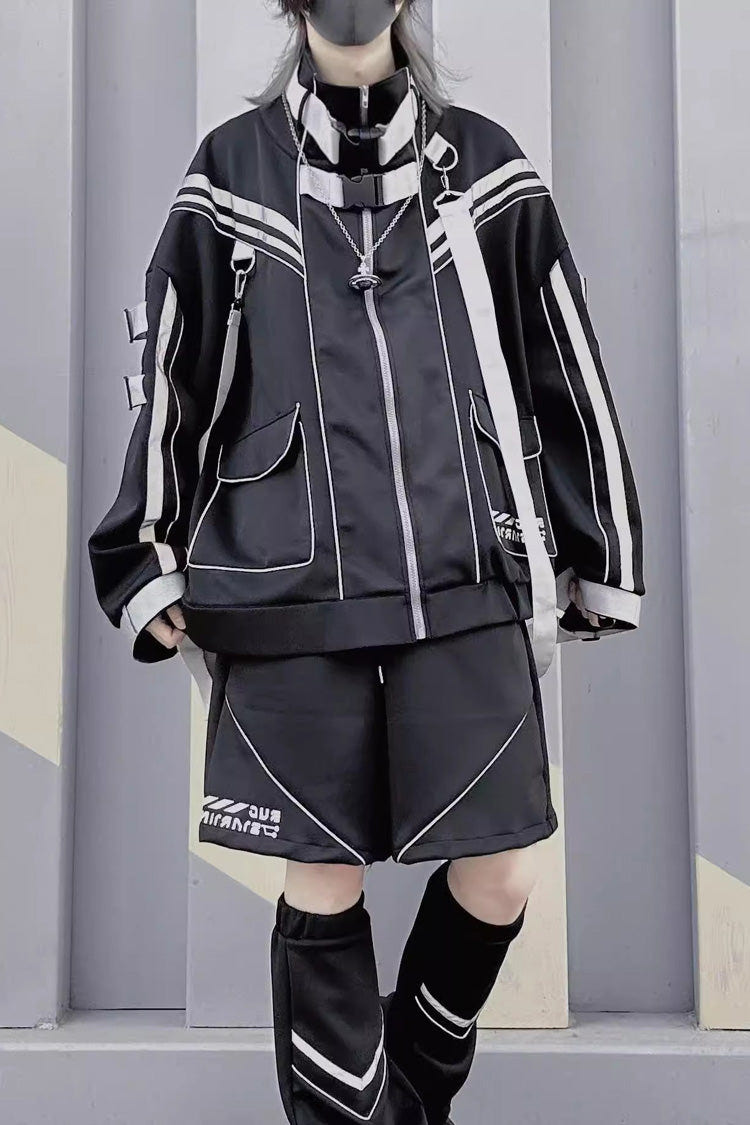 Cyberpunk Functional Long Sleeves Print Jirai Kei Handsome Sports Coat 2 Colors - Product - 8
