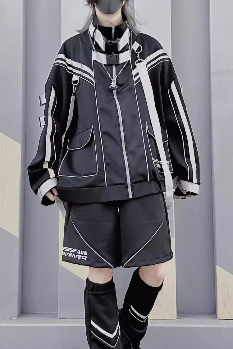 Cyberpunk Functional Long Sleeves Print Jirai Kei Handsome Sports Coat 2 Colors - Product - 8