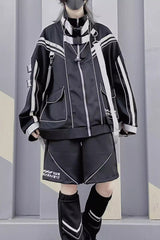 Cyberpunk Functional Long Sleeves Print Jirai Kei Handsome Sports Coat 2 Colors - Product - 8