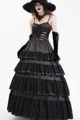 Black Multi-Layered Ruffle Lace-Up Mesh Women's Gothic Dress - Product - 5