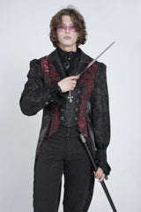 Black/Red Sleeveless Lace-Up Zipper Men's Gothic Swallow-tailed Vest - Product - 2