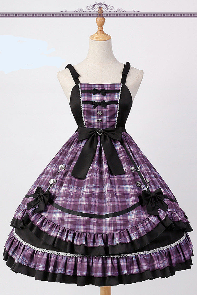 Pink/Black High Waist Stitching Bowknot Ruffled Plaid Slimming Sweet Lolita Jsk Dress (Hat & Collar are included) - Pink/Black - 1