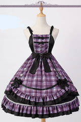 Pink/Black High Waist Stitching Bowknot Ruffled Plaid Slimming Sweet Lolita Jsk Dress (Hat & Collar are included) - Pink/Black - 1