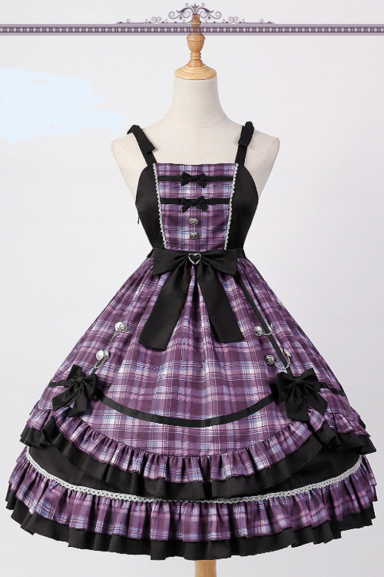 Pink/Black High Waist Stitching Bowknot Ruffled Plaid Slimming Sweet Lolita Jsk Dress (Hat & Collar are included) - Pink/Black - 1