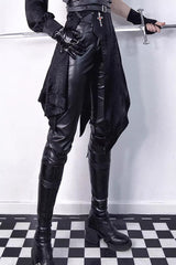 Black Slim Single-Layer Thin Ouji Gothic Lolita Leather Pants - Black - 1