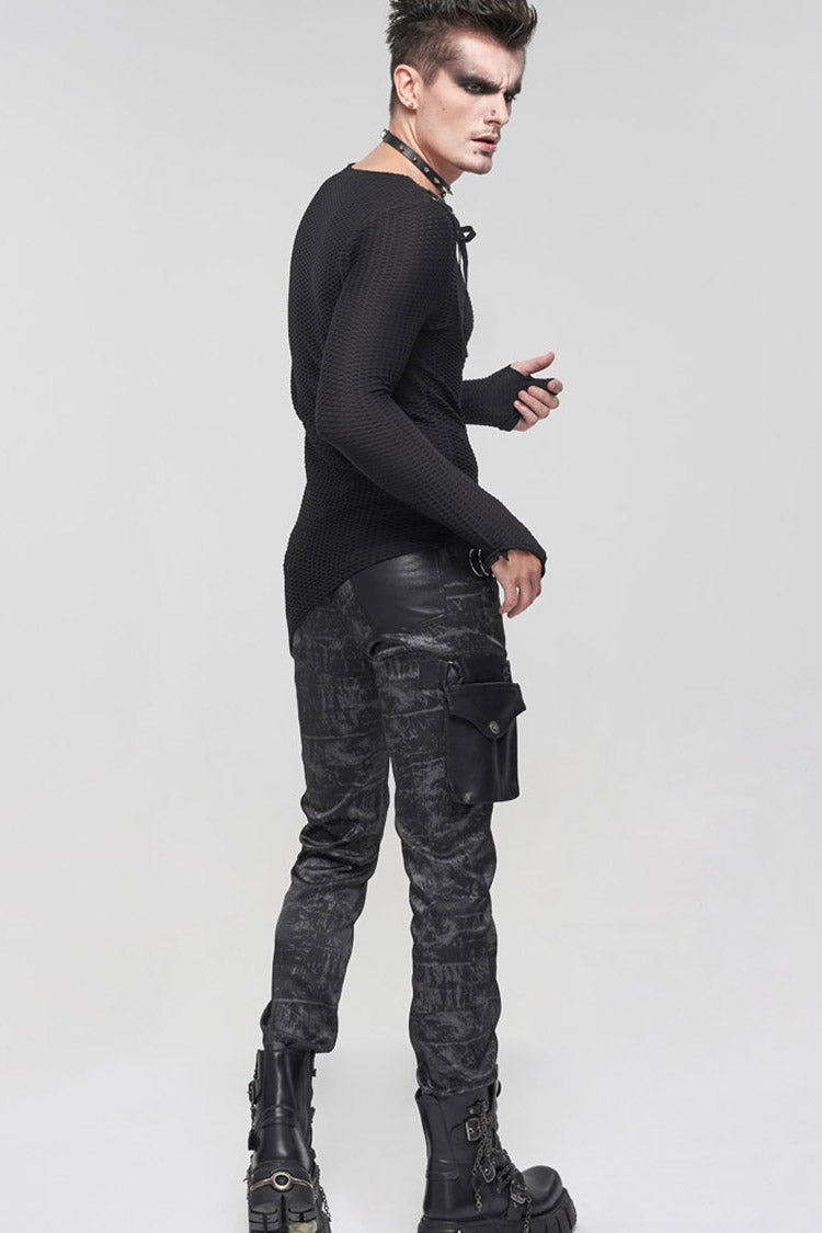 Black Gothic Asymmetry Drawstring Decoration Coarse Net Men's Shirt - Product - 8
