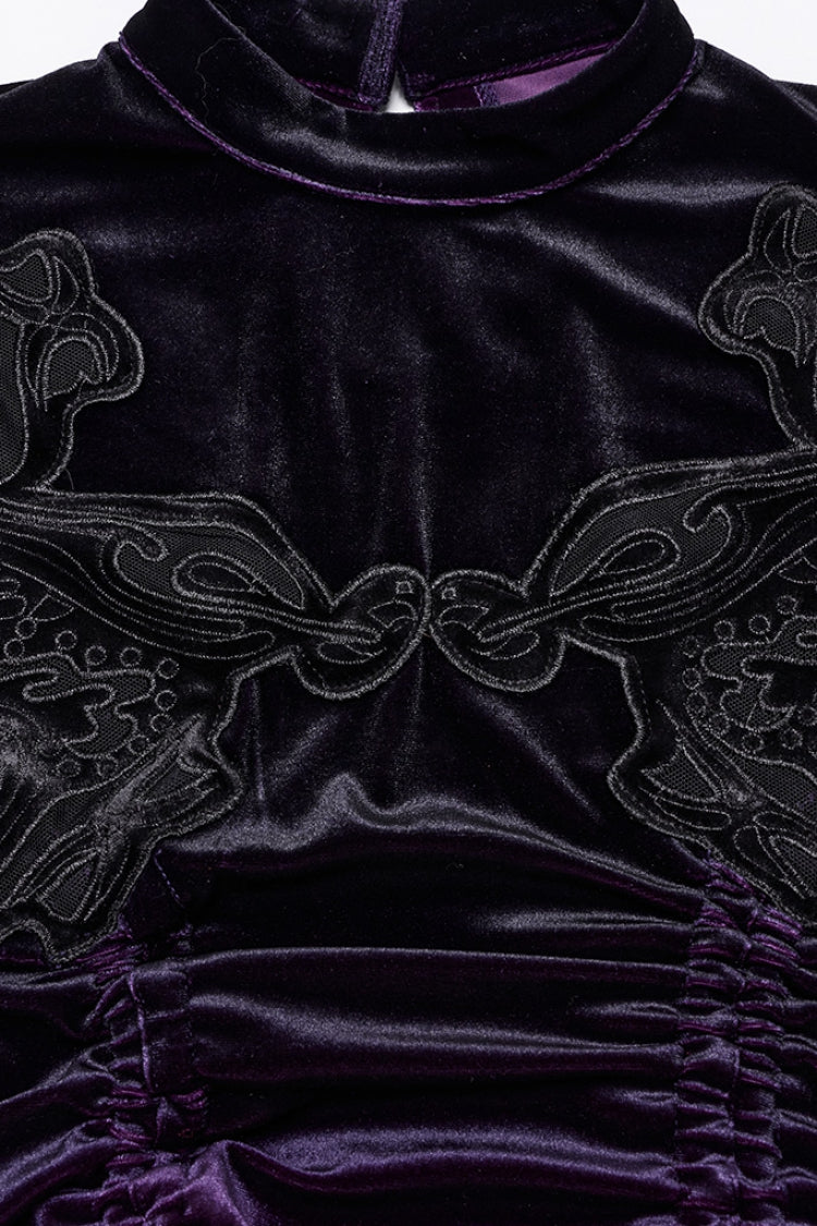 Black/Purple Drawstring Long Sleeves Gradient Women's Gothic Dress - Product - 5