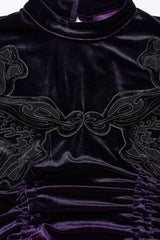 Black/Purple Drawstring Long Sleeves Gradient Women's Gothic Dress - Product - 5