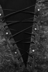 Black/Silver Stand Collar Long Puff Sleeves Print Lace-Up Metal Decoration Mens Gothic Blouse - Product - 7