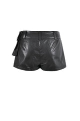 Black Low Waisted Eyelet Women's Punk Shorts with Asymmetric Pleated Belt - Product - 17