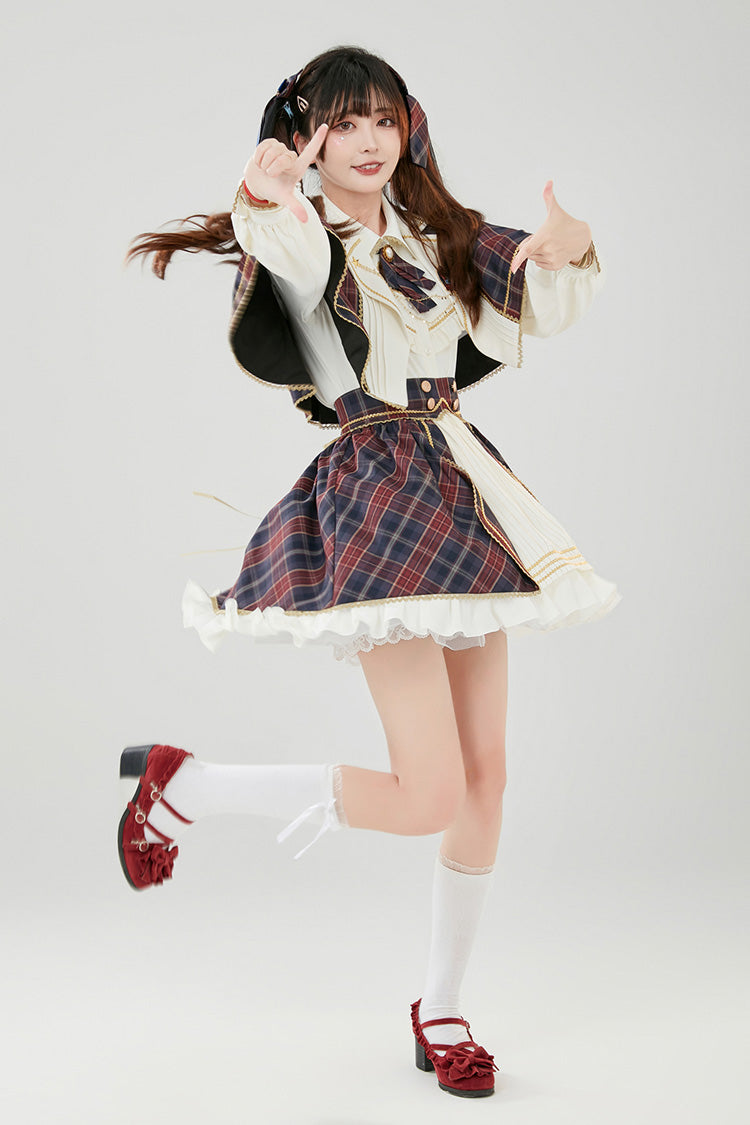 Little Idol Multi-Color Plaid Print Ruffle Sweet Lolita Skirt - Product - 4