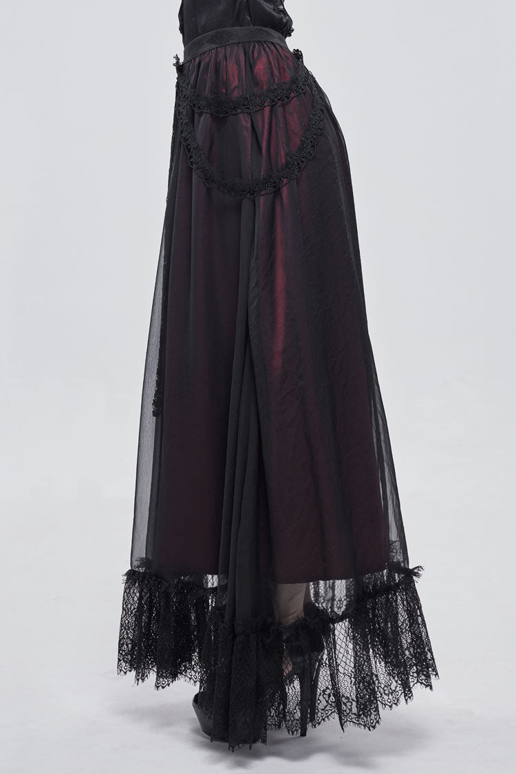 Black/Red Butterfly Lace Pendant Decoration Chiffon Women's Gothic Skirt - Product - 3