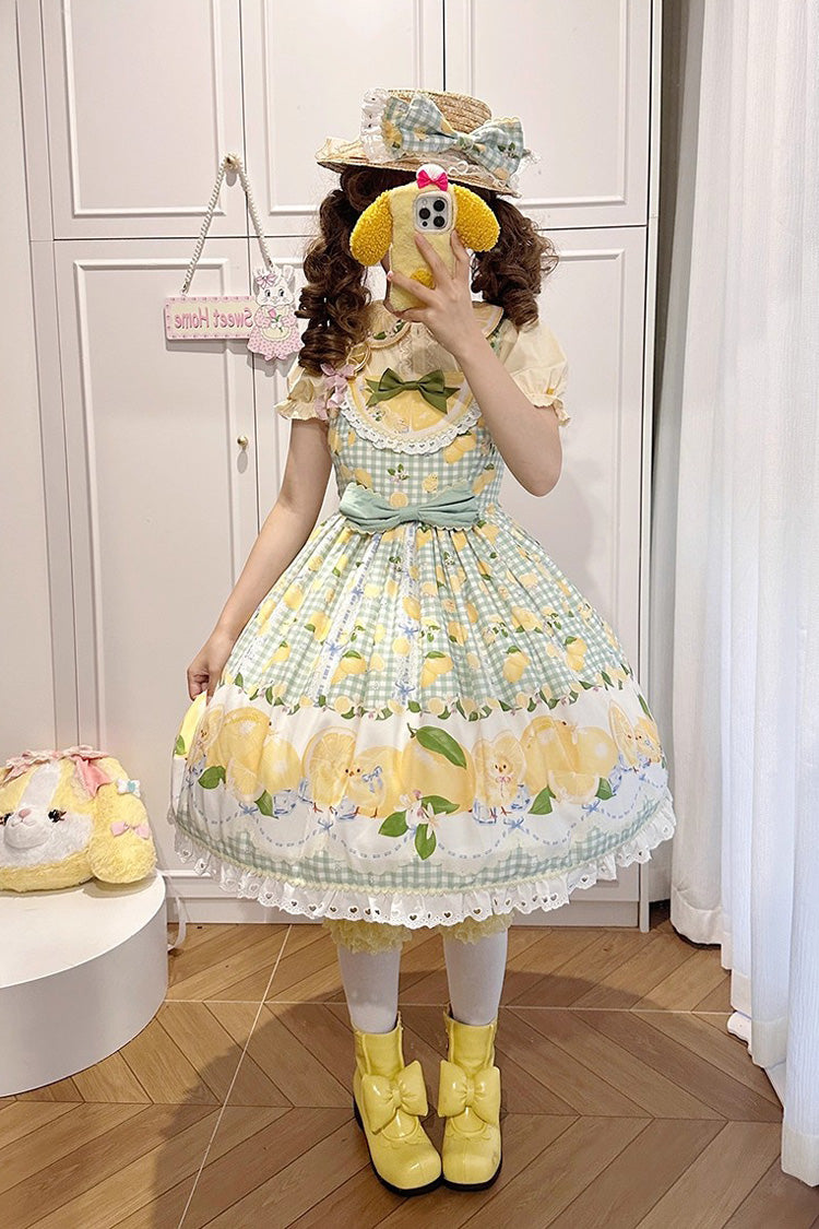 Green [Lemon Chicken] Print Ruffle Bowknot Lace Sweet Lolita Jsk Dress - Product - 10