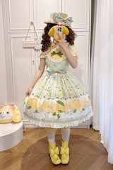 Green [Lemon Chicken] Print Ruffle Bowknot Lace Sweet Lolita Jsk Dress - Product - 10