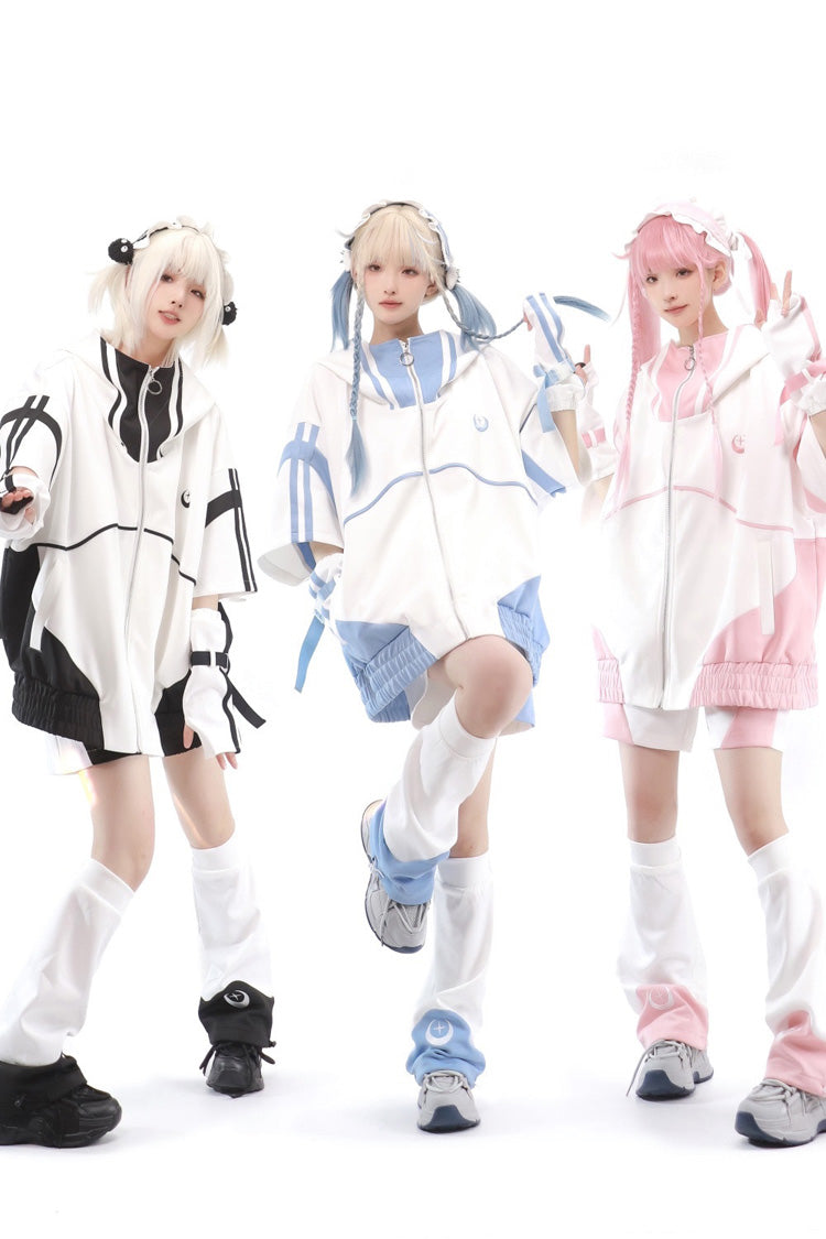 Pink/White [Star Waves] Half Sleeves Jirai Kei Coat - Product - 4