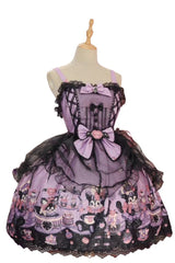Purple [Devil Cat] Print Ruffle Bowknot Lace Gothic Lolita Jsk Dress (Plus Size Support) - Product - 8