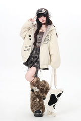 [First Generation Cute] Long Sleeves Print Cat Ear Hooded Zipper Sweet Lolita Coat 2 Colors - Product - 9