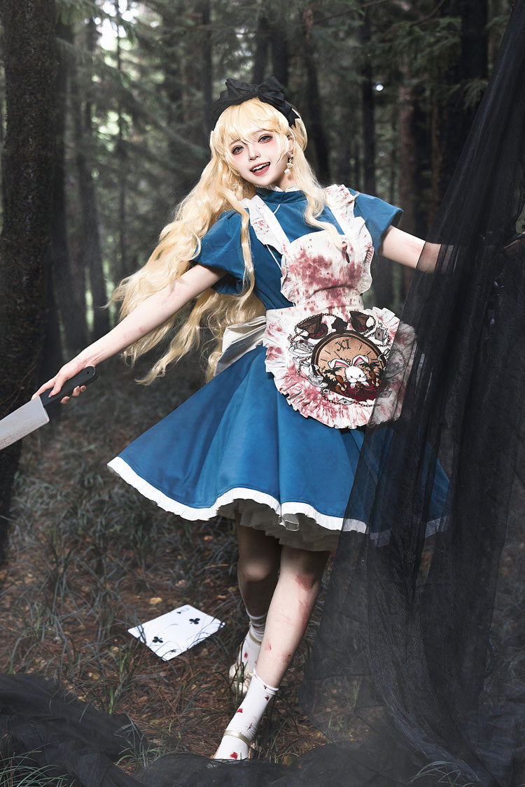 Blue [Dark Fairy Tale Alice] Long Sleeves Ruffle Gothic Lolita Dress - Product - 6