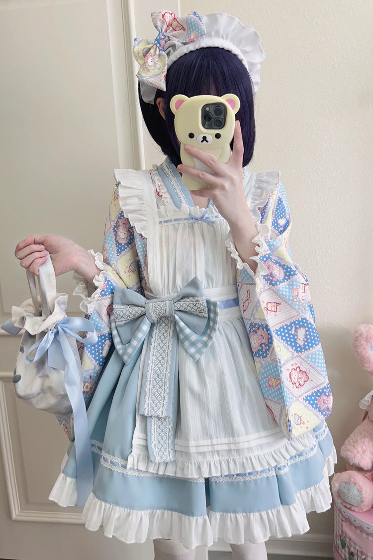 [Showa Sweet Pet] Ruffle Bowknot Sweet Japanese Maid Lolita Dress 6 Colors - Product - 20