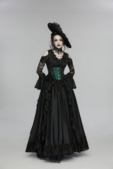 Black/Green Jacquard Lace-Up Slim Women's Gothic Tassels Corset - Product - 5