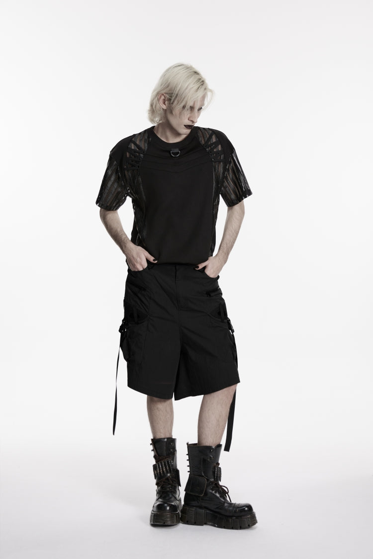 Black Buckled Men's Punk Shorts WIth Big Pocket - Product - 8