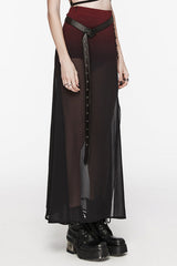 Black/Red Rivet Split Women's Gothic Skirt with Belt - Product - 2