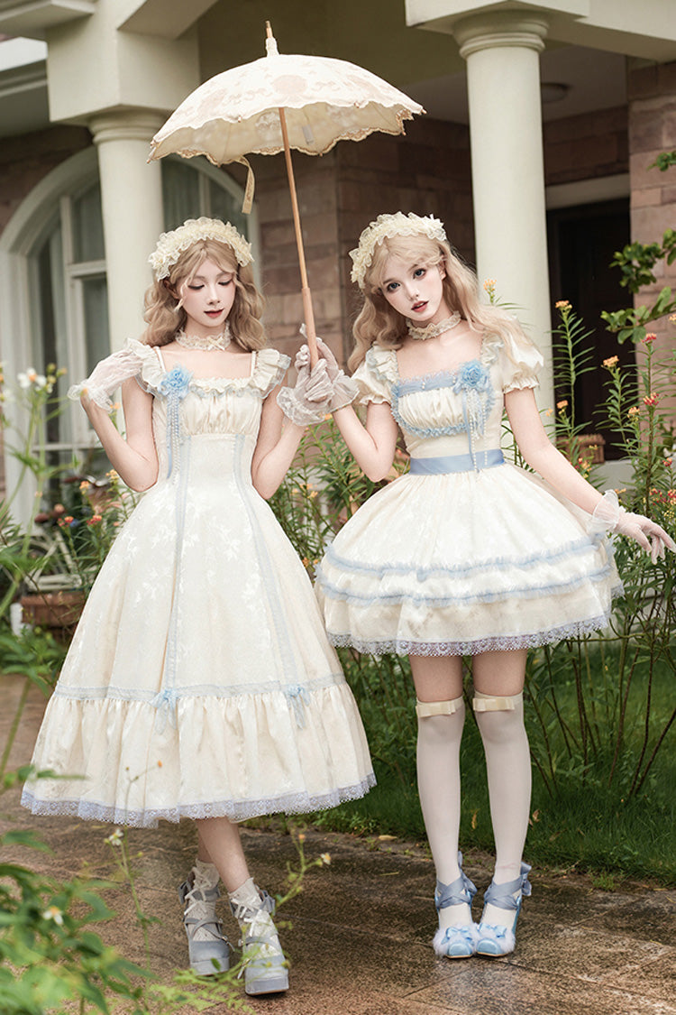 Ivory [Sea Salt Iced Tea] Square Collar Flying Sleeves Ruffle Fishbone Sweet Lolita Jsk Long Dress - Product - 13