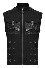 Black Stand Collar Stitching Slim Men's Punk Vest - Product - 5