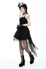 Black Sleeveless Rose Lace Lace-Up Women's Gothic High Low Dovetail Slip Wedding Dress - Product - 2
