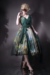 Green [Grace in Favor] V Collar Sleeveless Oil Painting Printed Sweet Lolita Jsk Dress - Product - 6