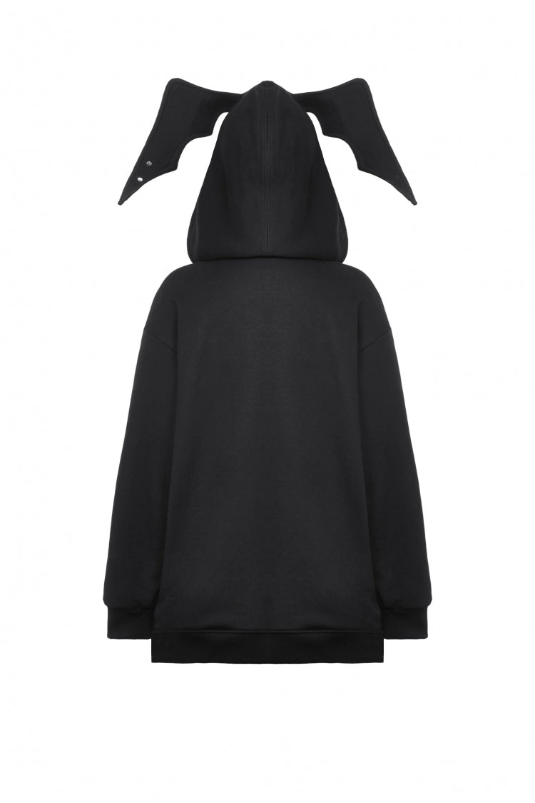 Black Long Sleeves Zippered Women's Gothic Batwing Hoodie - Product - 11