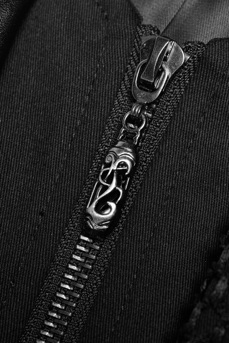 Black Metal Buckle Decoration Zipper Mens Steampunk Windbreaker Coat - Product - 12