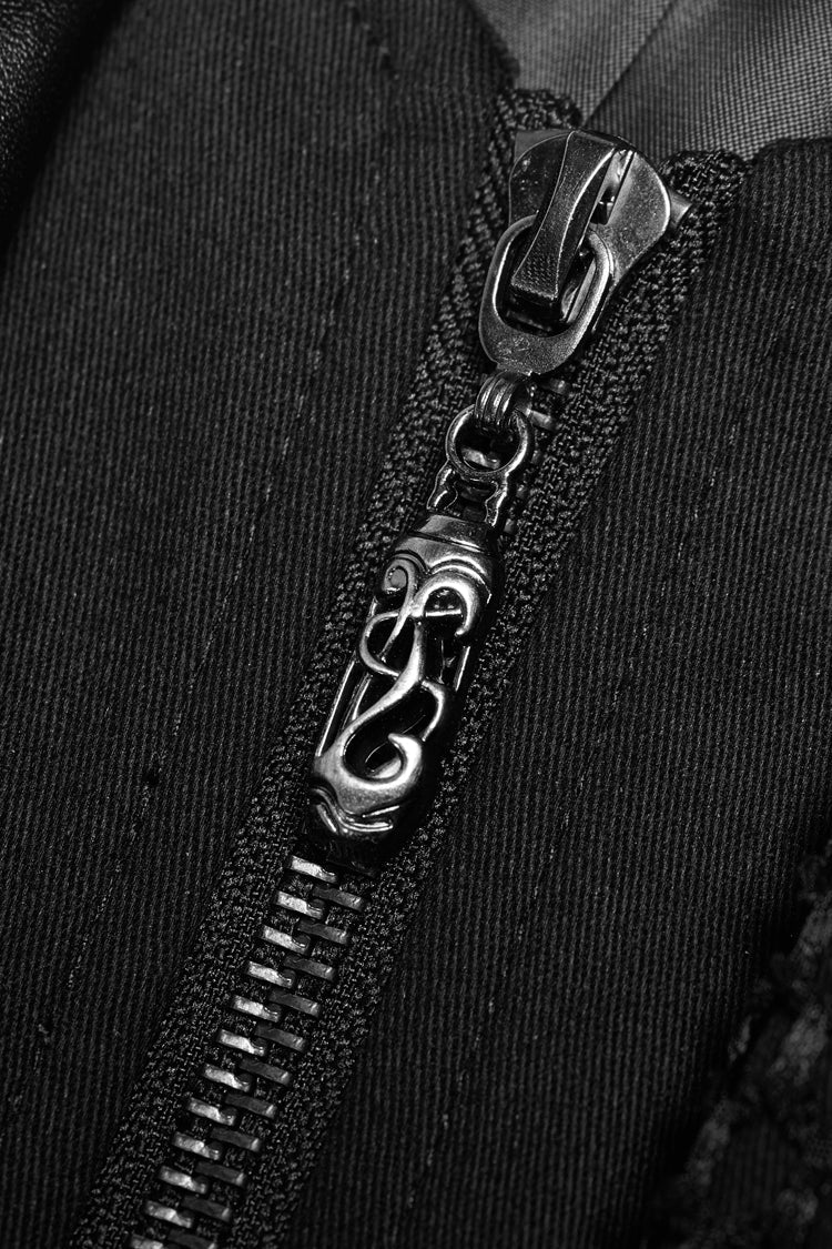 Black Metal Buckle Decoration Zipper Mens Steampunk Windbreaker Coat - Product - 12