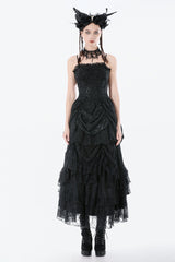 Black Sleeveless Multi-Layered Embroidered Women's Gothic Peplum Court Slip Dress - Product - 8