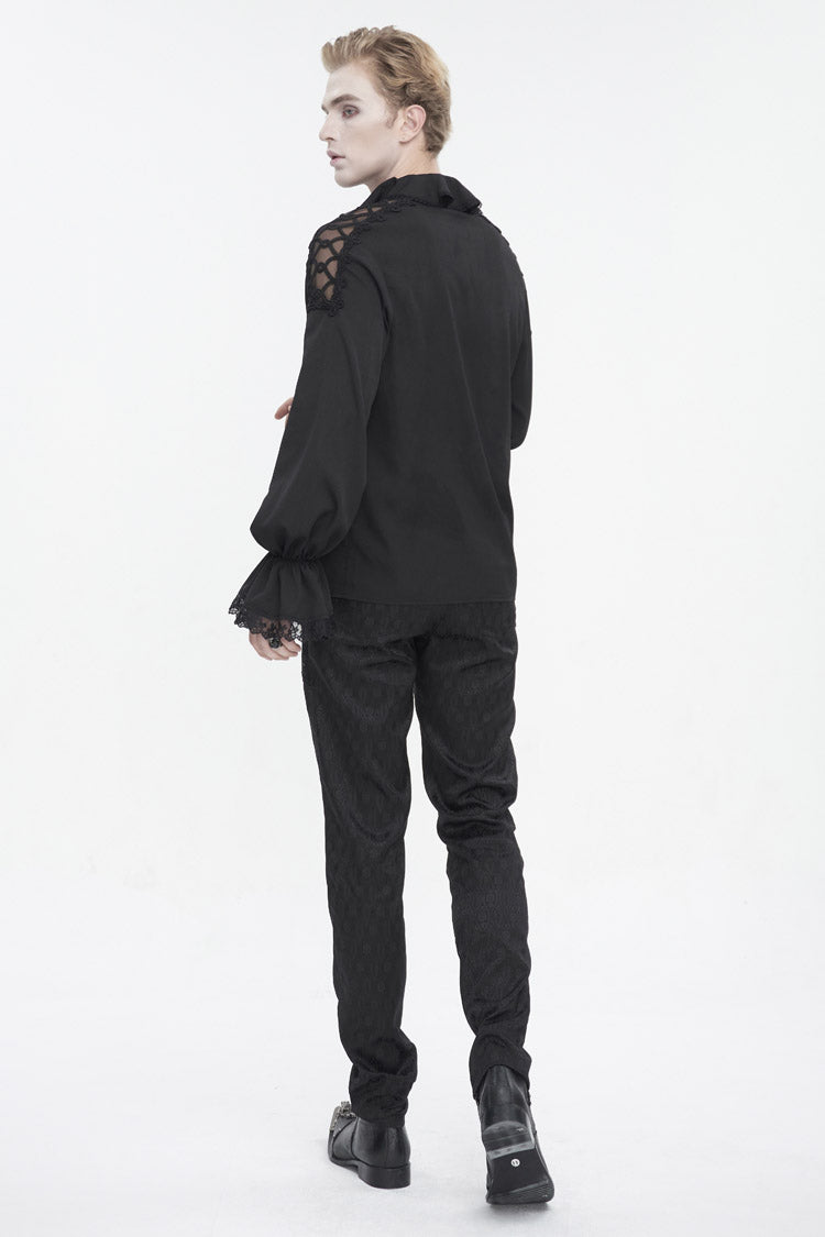 Black Ruffled Collar Puff Sleeved Men's Gothic Shirt - Product - 6